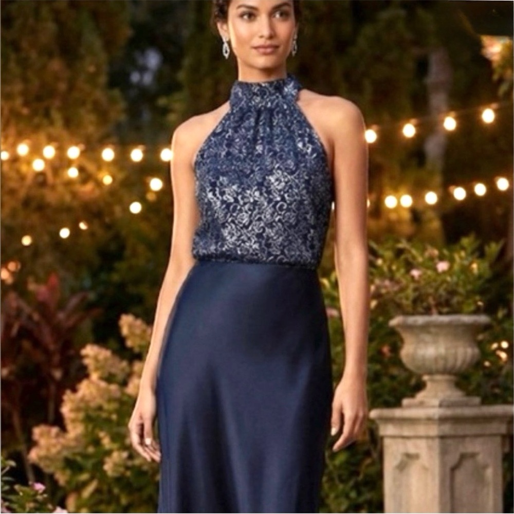 J. CREW, Halter Tie-neck Top in Metallic Blue Lace, Size Medium, NWT